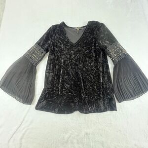 Melissa Paige Womens Whimsigoth Velvet Top Sz S Petite Black Goth Bell Sleeve